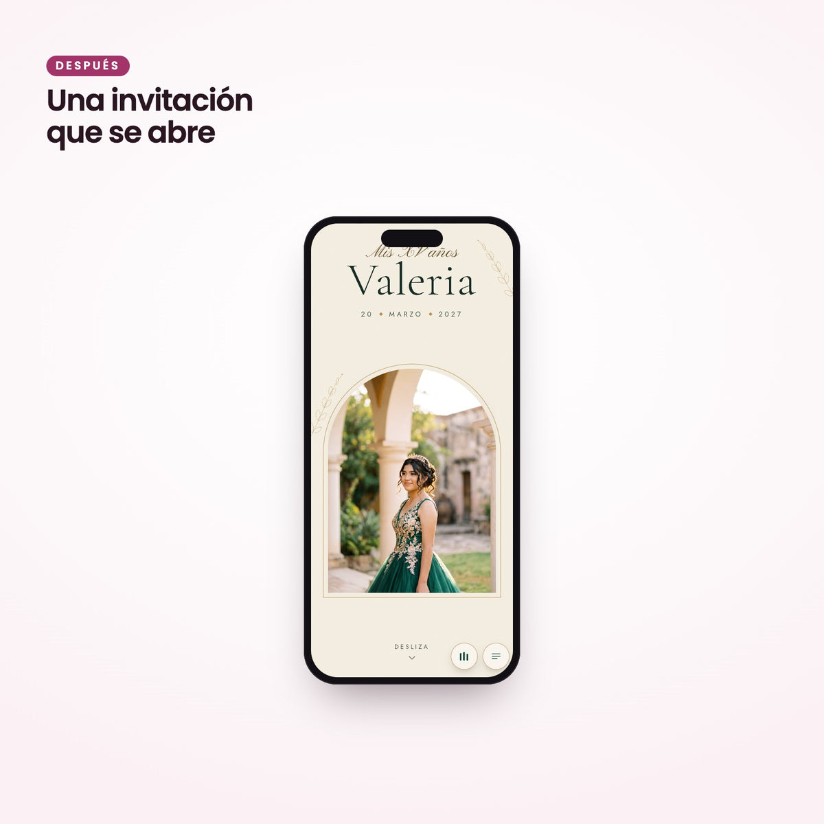 Invitación digital interactiva de XV años abierta en un celular