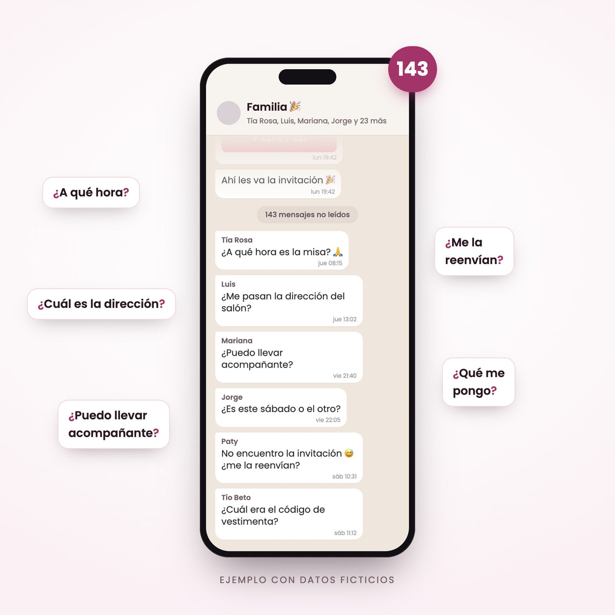 Chat familiar con 143 mensajes sin leer: la invitación quedó hasta arriba y todos preguntan la hora y el lugar