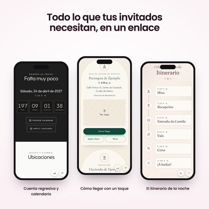 Cuenta regresiva, ubicaciones e itinerario en una invitación digital