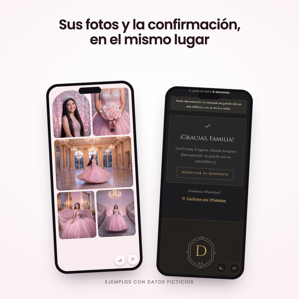 Galería de fotos y confirmación de asistencia
