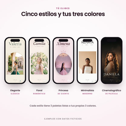 Los cinco estilos: Elegante, Floral, Princesa, Minimalista y Cinematográfico